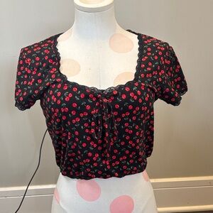 Black Cherry Print Women's Top